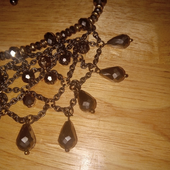 Vintage Chico's BoHo Bibb Necklace style Gold silver brown glass mix metals bead - Picture 7 of 16